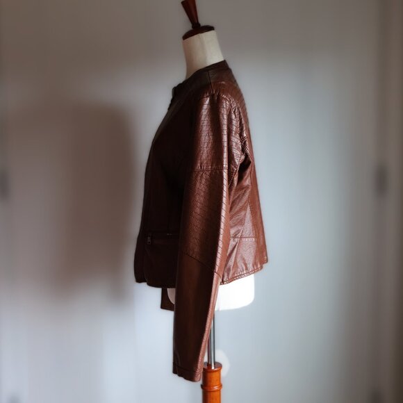 Xhilaration Faux Leather Jacket Brown Womens L Quilted Details - Picture 5 of 9